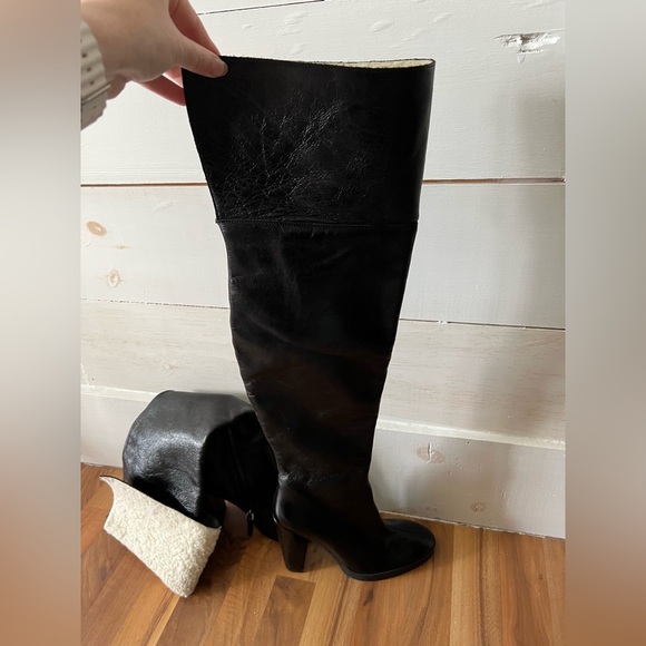 Zara fold over leather fleece lined knee high boots size 6.5 NWT, winter, heeled - Picture 7 of 10